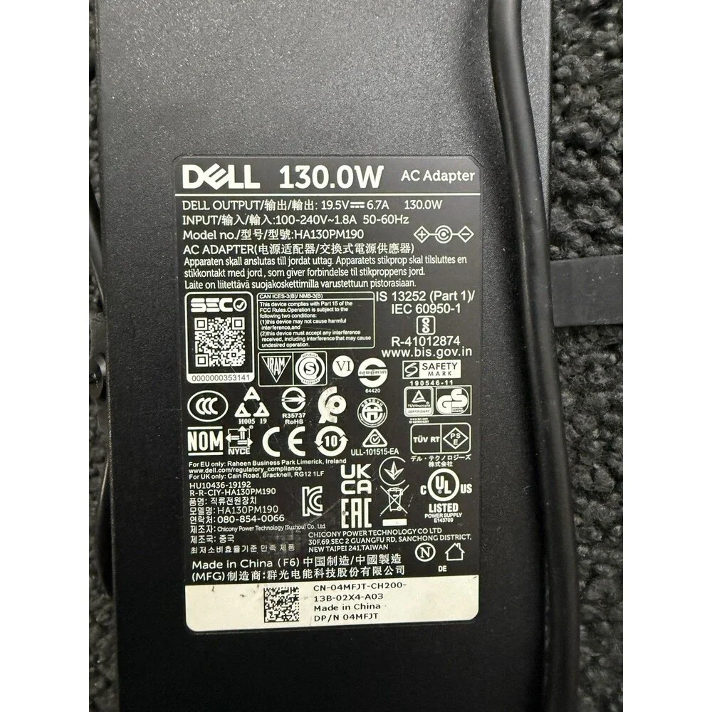 Genuine Dell 130W AC Adapter Power Supply 19.5V 6.7A